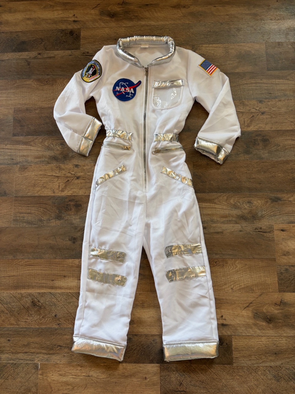 NASA White Kids Astronaut Costume Jumpsuit with Silver Artemis Space Shuttle